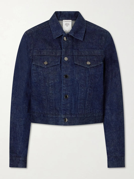 Image of Coats & Jackets. Product name - Lynette Wool-denim Jacket in Dark denim colour by brand - Calvin Klein Collection