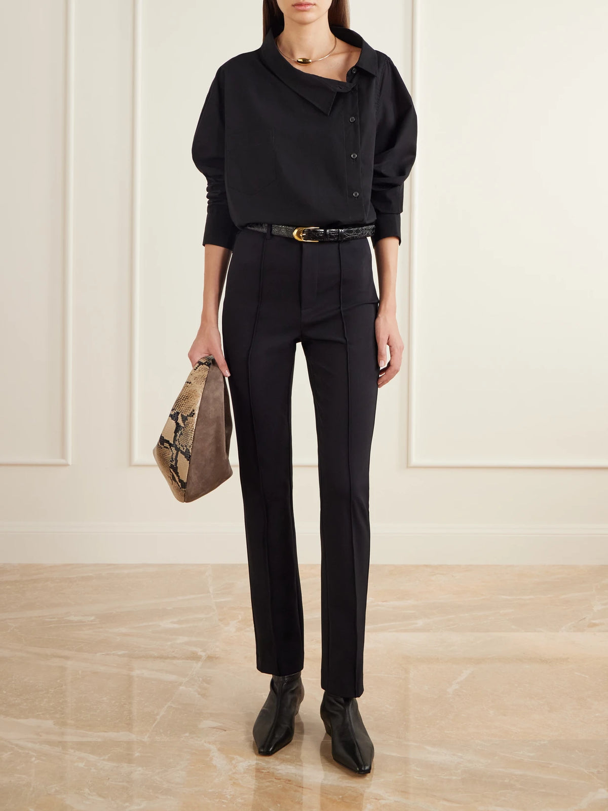 Image of Boots. Product name - The Stretch Low Paneled Leather Ankle Boots in Black colour by brand - Jamie Haller