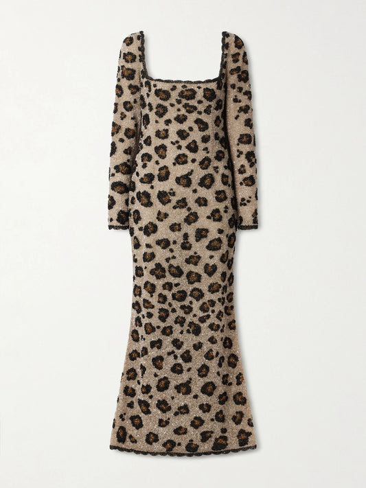 Image of Dresses. Product name - Leo Beaded Tulle Gown in Leopard print colour by brand - Clio Peppiatt