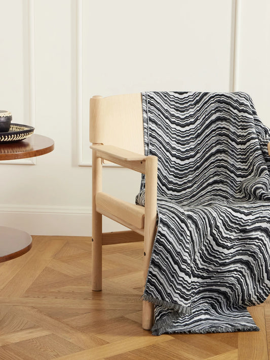 Image of Chair & Sofa Cushions. Product name - Fringed Striped Wool-blend Throw in Multi colour by brand - MISSONI HOME