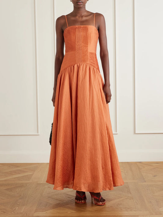 Image of Dresses. Product name - Contour Gathered Lyocell-blend Maxi Dress in Orange colour by brand - Aje