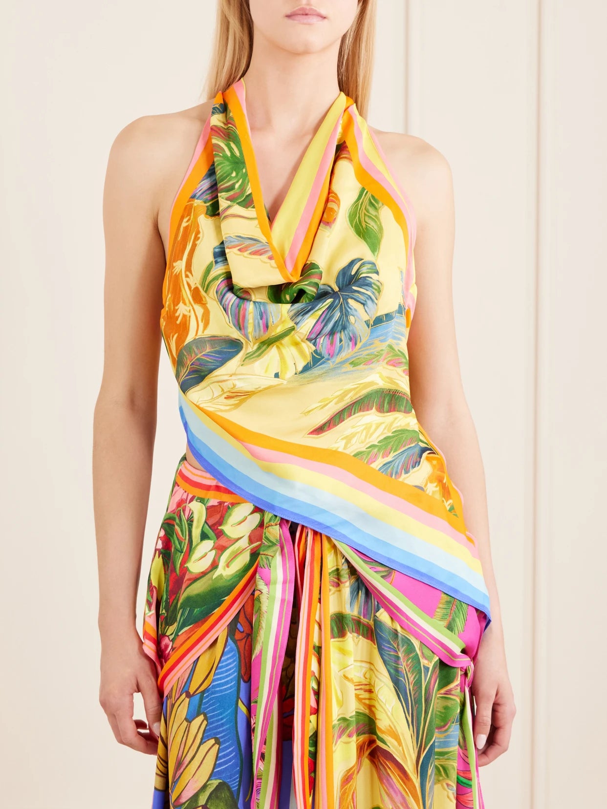 Rainbow Summer Floral-print Satin Top