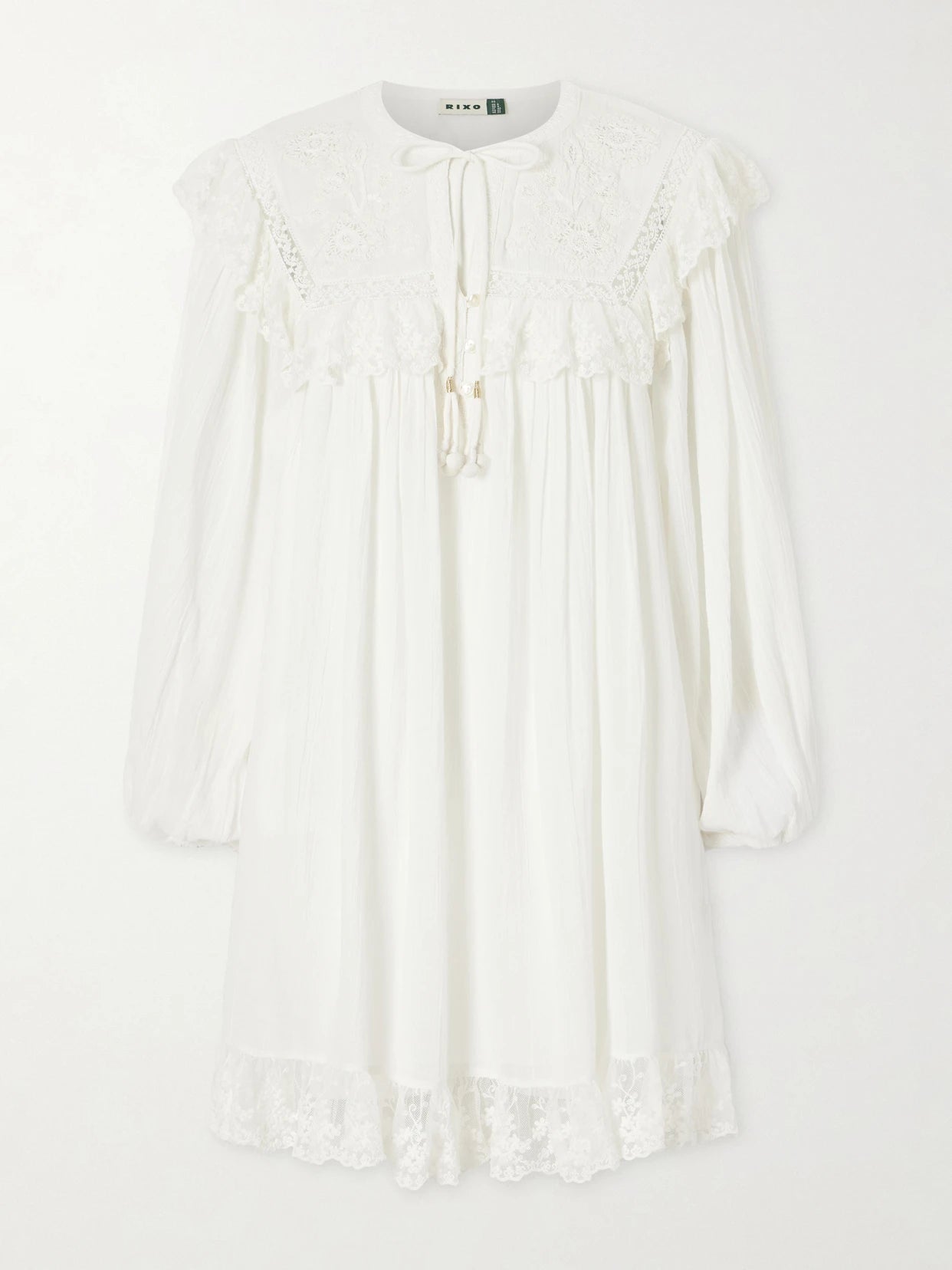 Inez Floral-embroidered Lace-trimmed Cotton Mini Dress
