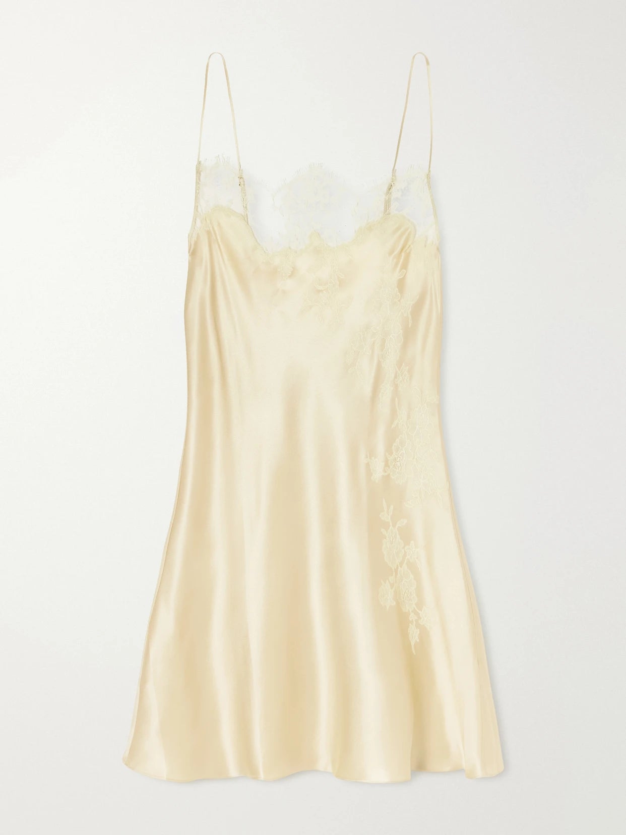 Image of Lingerie. Product name - Lace-trimmed Silk-satin Slip in Lime green colour by brand - Carine Gilson