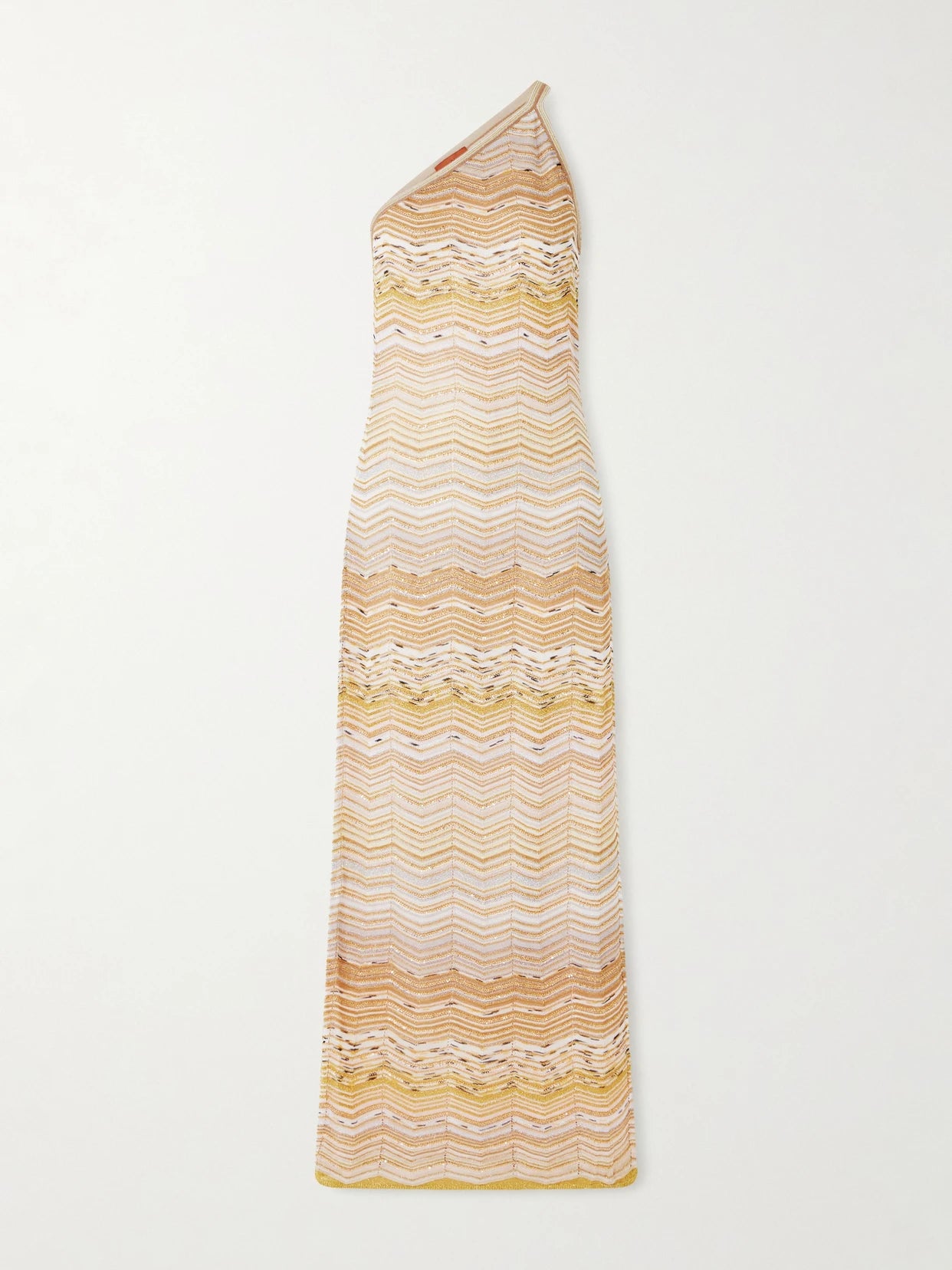 One-shoulder Sequin-embellished Striped Metallic Crochet-knit Maxi Dress