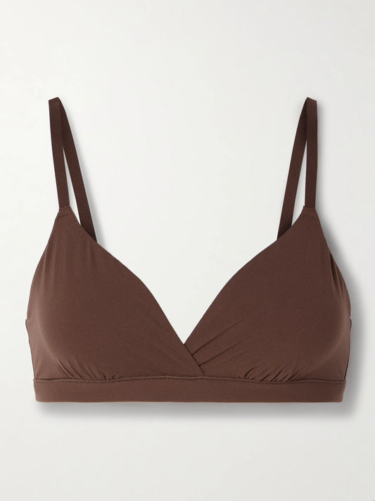 Image of Lingerie. Product name - Fits Everybody Crossover Bralette - Cocoa in Brown colour by brand - SKIMS