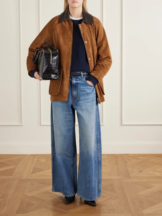 Image of Jeans. Product name - Terese Faded Mid-rise Wide-leg Jeans in Mid denim colour by brand - Nili Lotan
