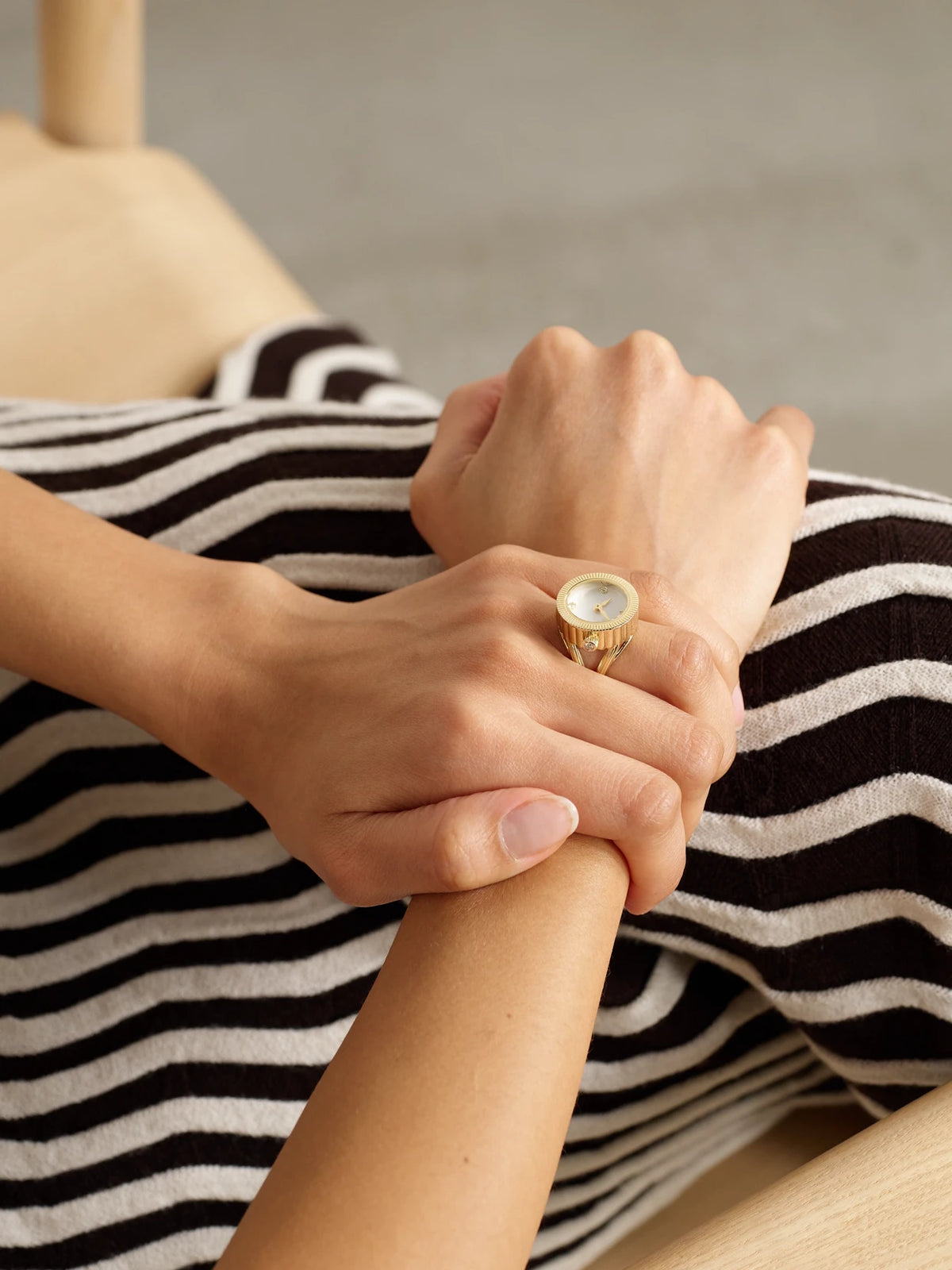 Image of Rings. Product name - 9-karat Gold, Mother-of-pearl And Diamond Ring Watch in 6 1/2 colour by brand - Yvonne Léon