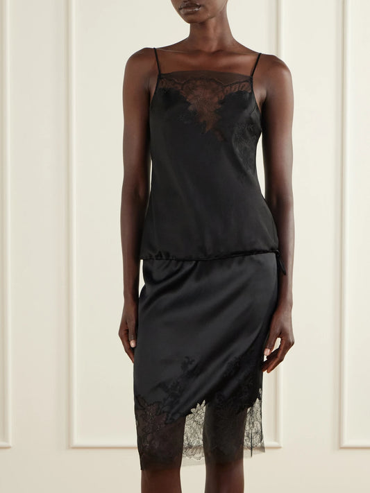 Image of Lingerie. Product name - Lace-trimmed Silk-satin Cami in Black colour by brand - Carine Gilson