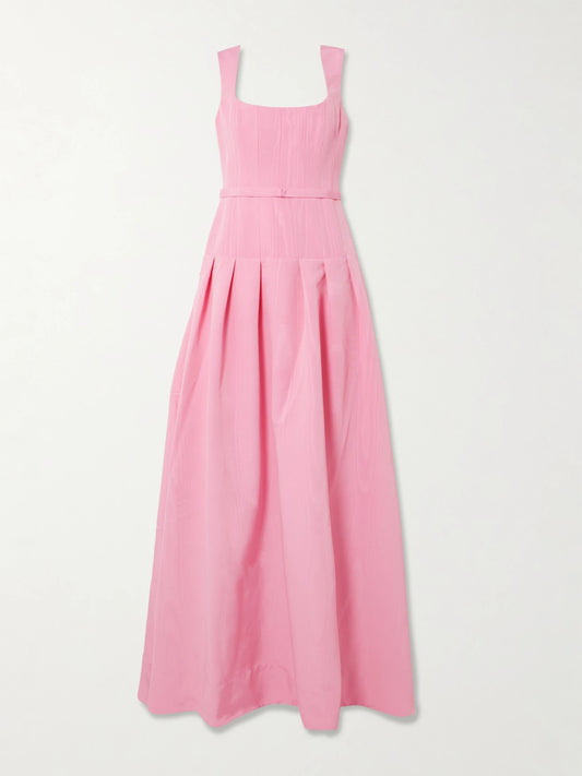 Amaro Belted Pleated Taffeta Gown