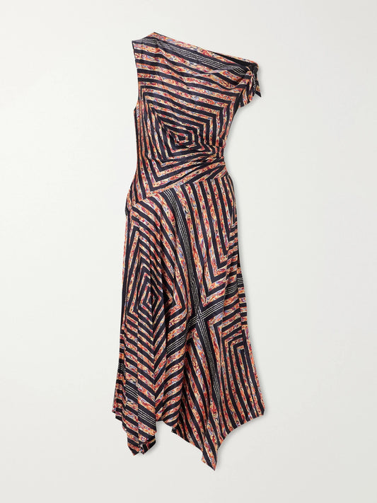 STAUD Portia Ruched Printed Silk-blend Midi Dress