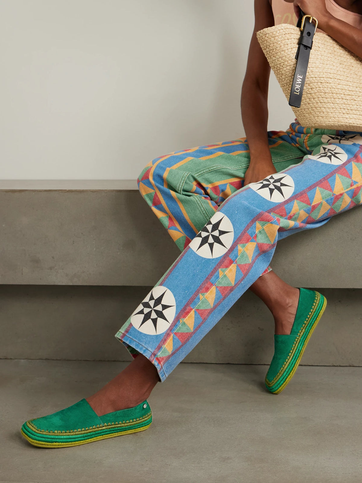 + Paula's Ibiza Rio Raffia-trimmed Suede Espadrilles