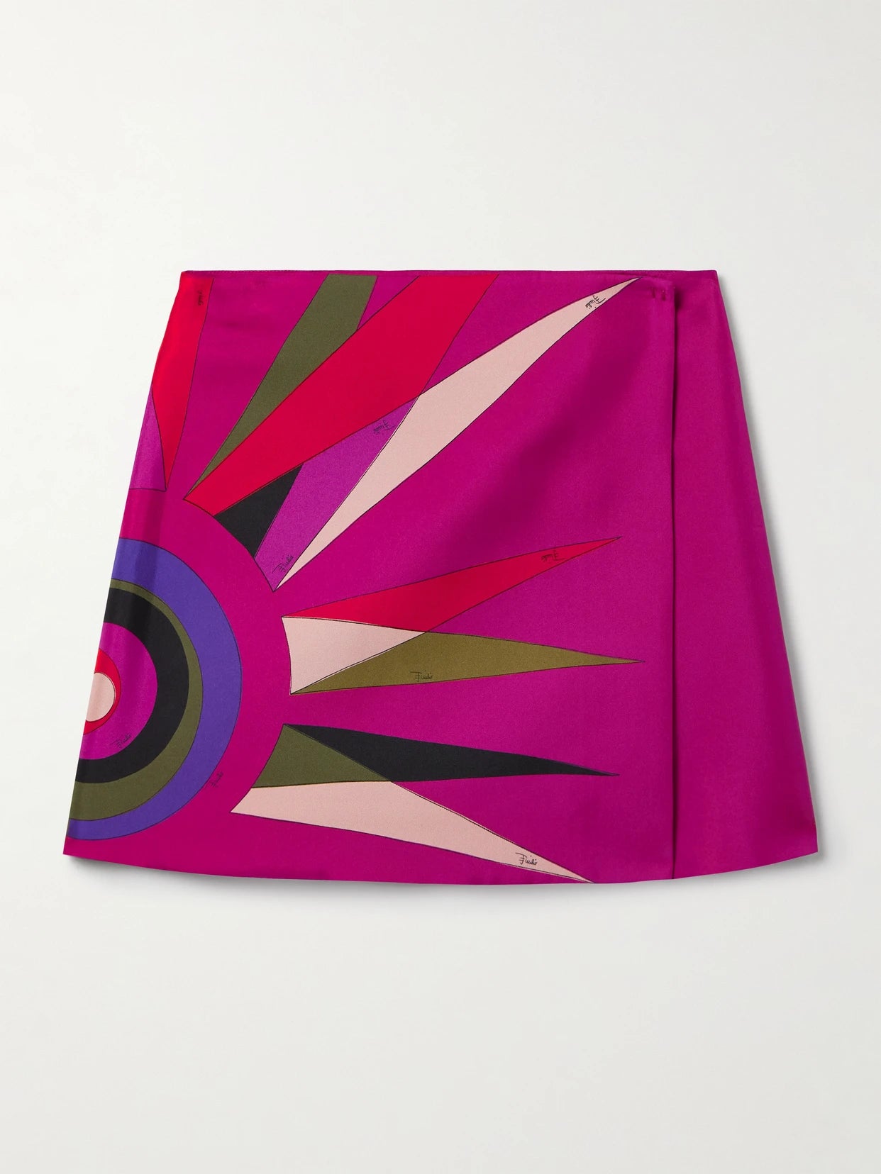 Wrap-effect Printed Silk-twill Mini Skirt