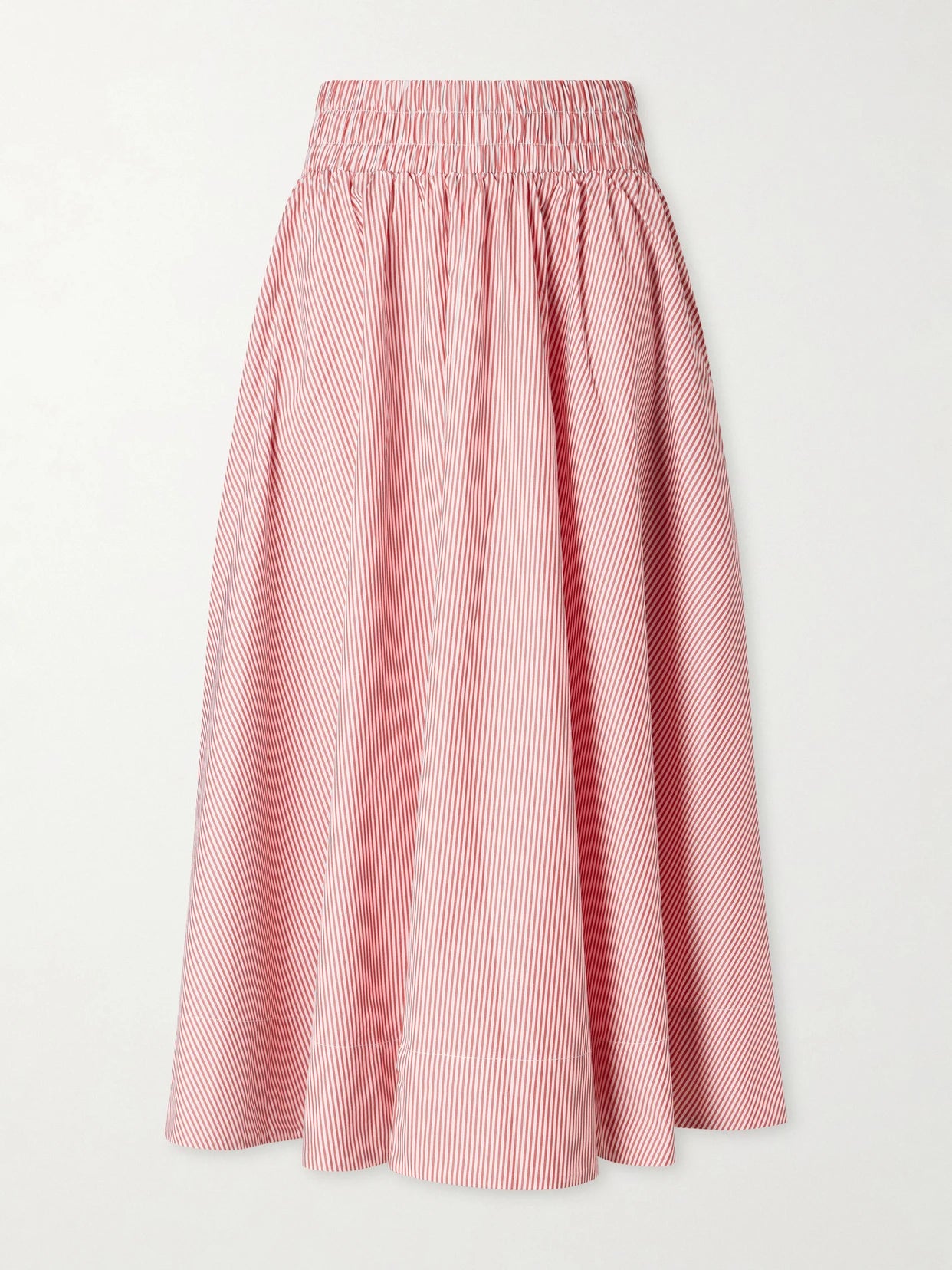 Kyria Shirred Striped Cotton-poplin Midi Skirt