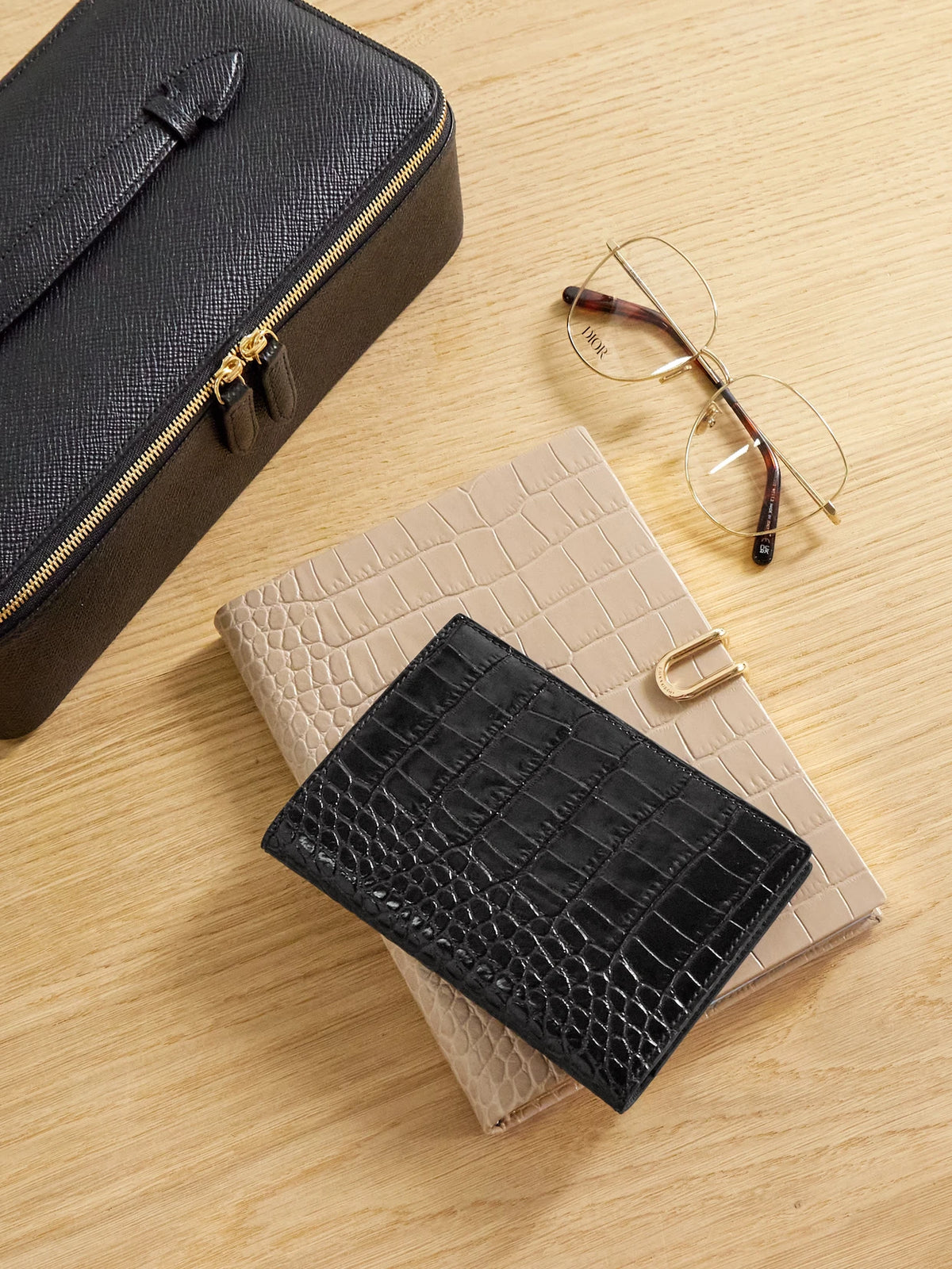 Image of Decor. Product name - Mara Croc-effect Leather Passport Holder in Brown colour by brand - Smythson