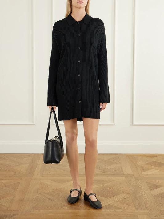 Image of Dresses. Product name - Godda Ribbed Cashmere Mini Dress in Black colour by brand - Le Kasha