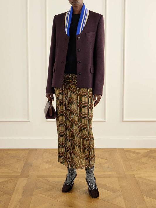 Image of Coats & Jackets. Product name - Striped Wool-blend Jacket in Purple colour by brand - Dries Van Noten