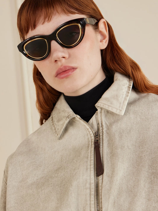 Image of Sunglasses. Product name - Anagram Cat-eye Tortoiseshell Acetate And Gold-tone Sunglasses in Multi colour by brand - Loewe