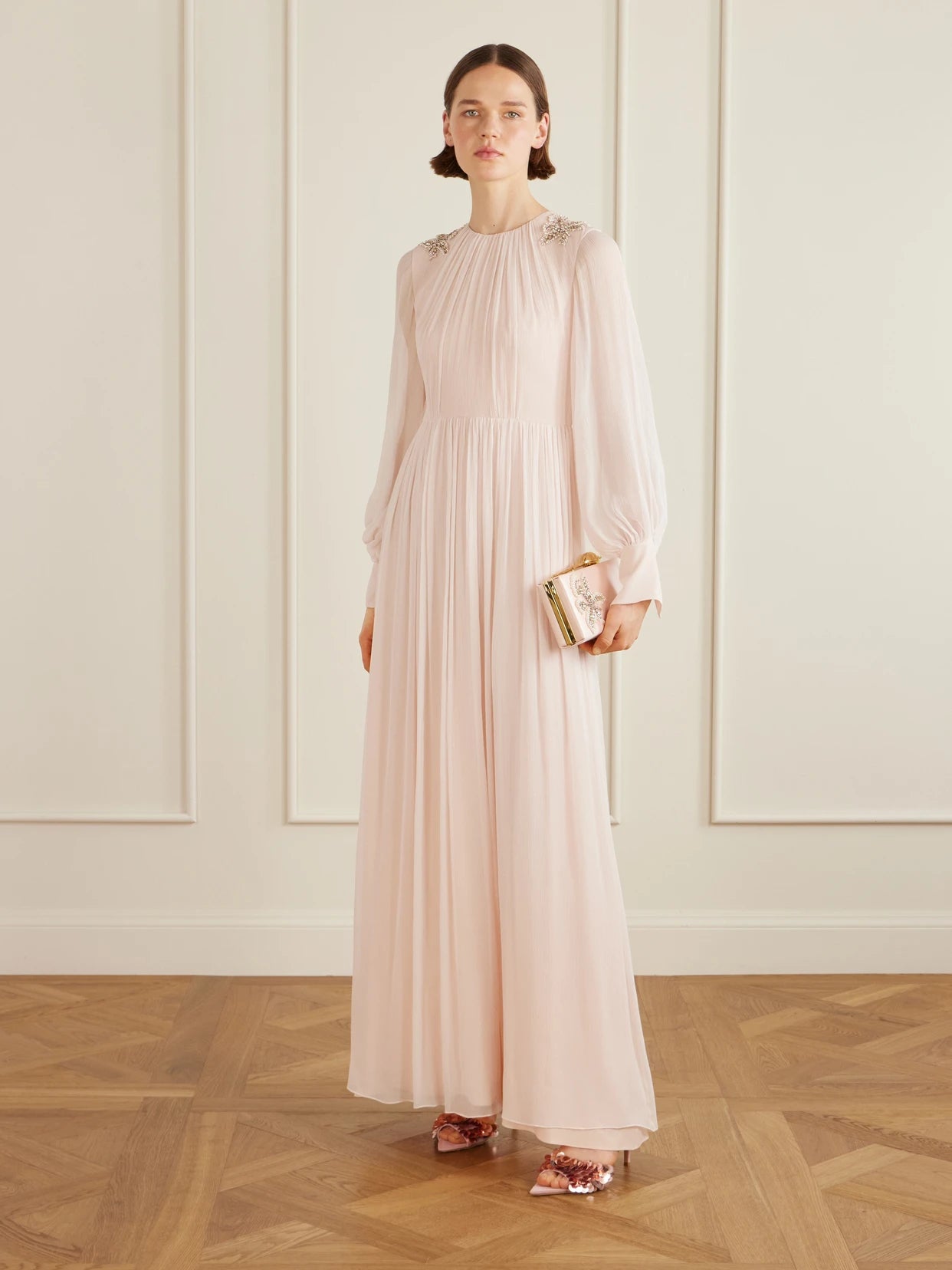 Image of Dresses. Product name - Crystal-embellished Crêpon Gown in Pink colour by brand - Erdem
