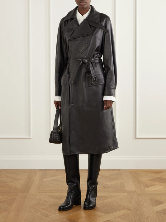 Image of Coats & Jackets. Product name - Belted Leather Coat in Black colour by brand - Ralph Lauren Collection