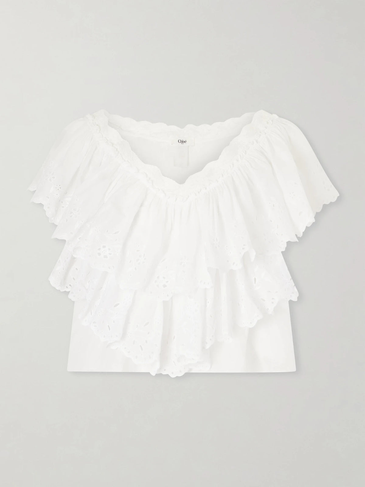 Cropped Ruffled Broderie Anglaise Cotton Top