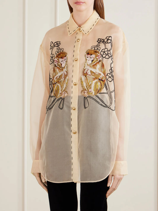 KHAITE Goya Embroidered Silk-organza Shirt