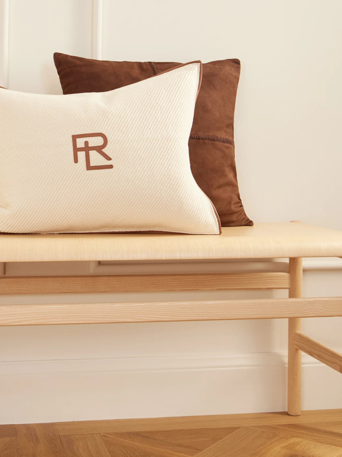 Image of Chair & Sofa Cushions. Product name - Siera Paneled Suede Cushion in Brown colour by brand - Ralph Lauren Home