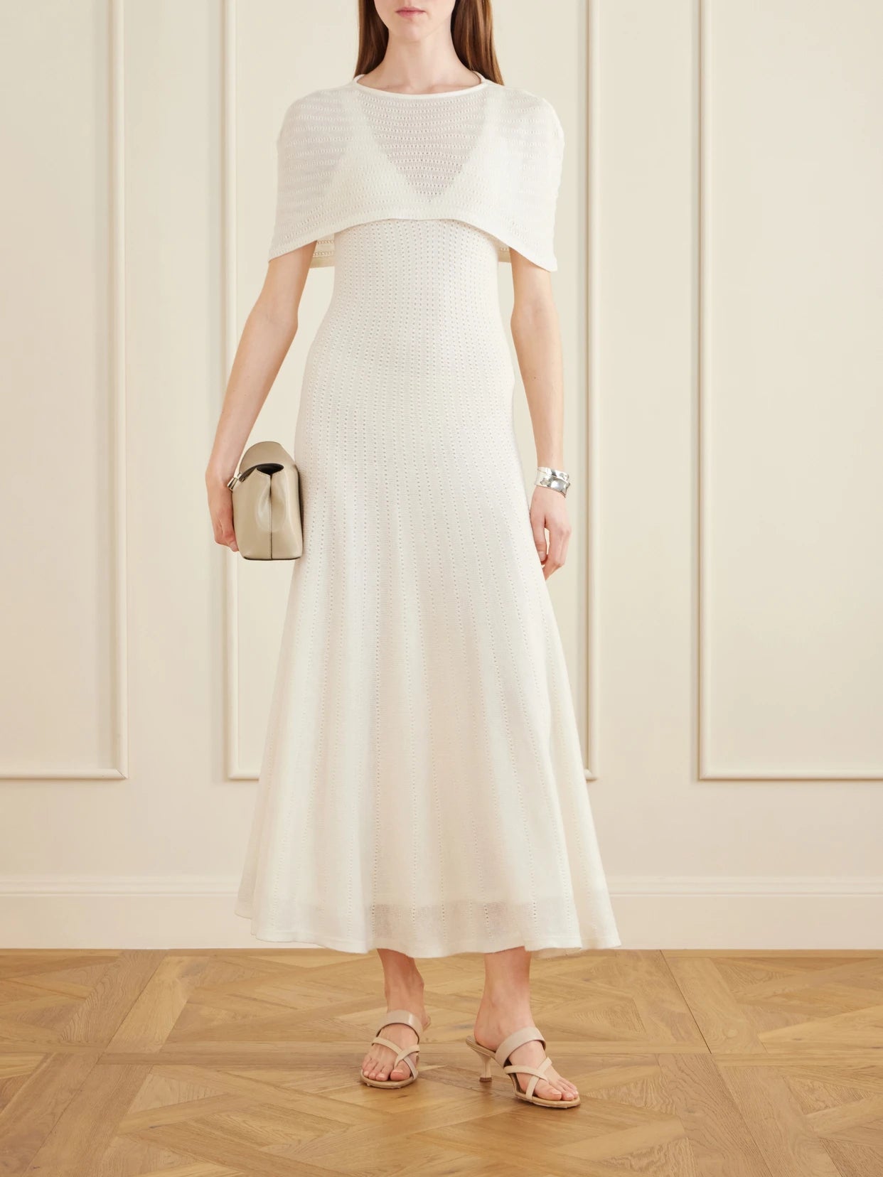 Image of Dresses. Product name - Cordelia Crocheted Cotton, Silk And Cashmere-blend Maxi Dress in Ivory colour by brand - Arch4