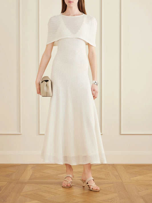 Image of Dresses. Product name - Cordelia Crocheted Cotton, Silk And Cashmere-blend Maxi Dress in Ivory colour by brand - Arch4