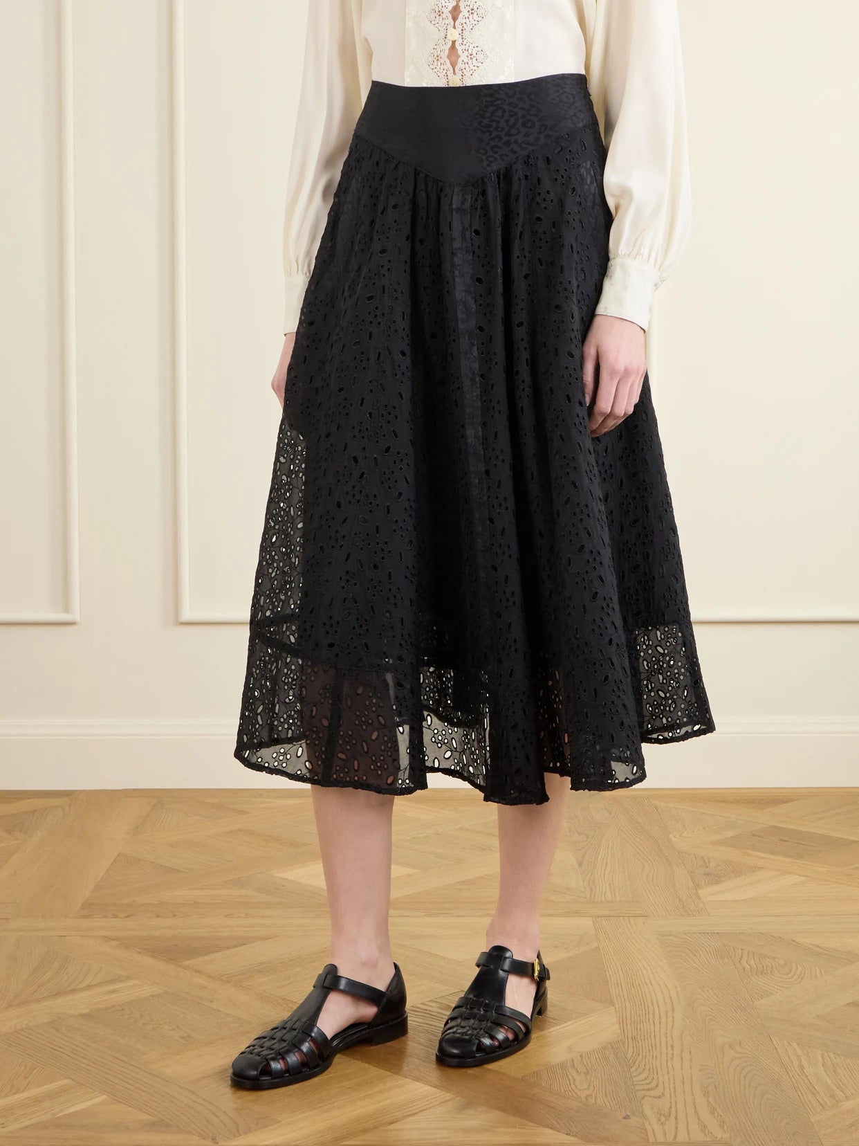 Djuna Broderie Anglaise Silk Midi Skirt