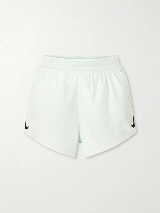 Image of a model wearing Shorts. Product name - Aeroswift Printed Plissé Dri-fit Adv Shorts in Green colour by brand - Nike