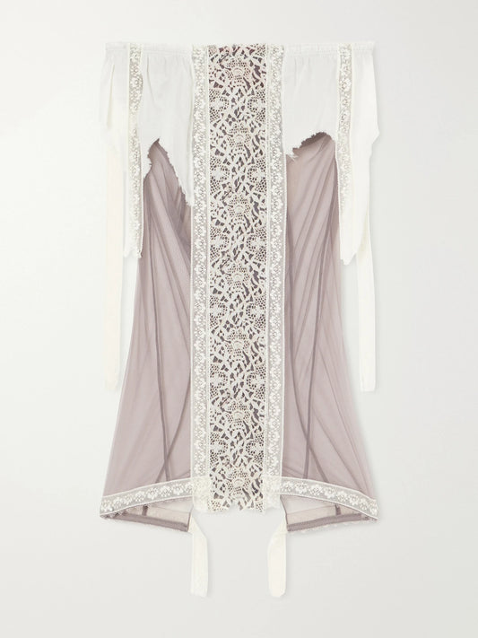 Past Edges Lace-trimmed Mesh Midi Skirt
