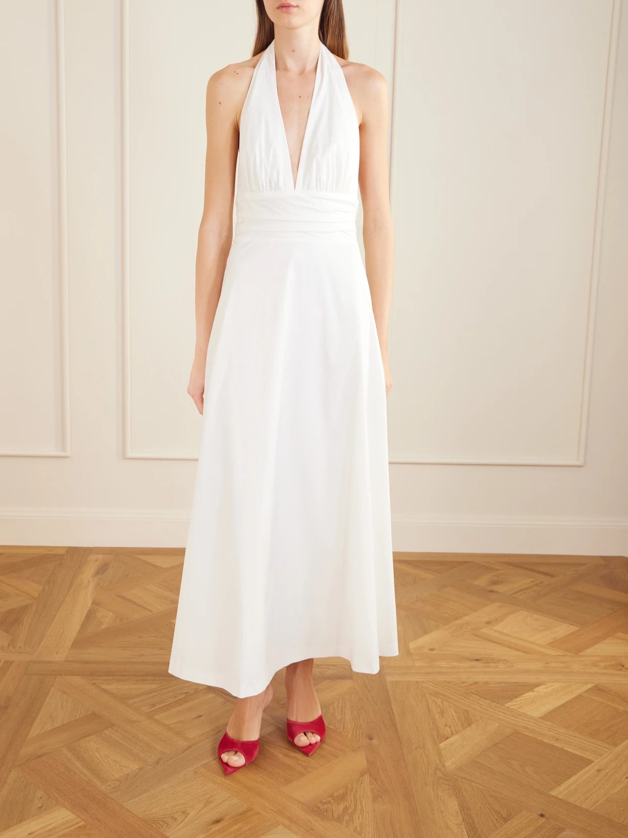 Marilyn Organic Cotton-blend Poplin Halterneck Maxi Dress