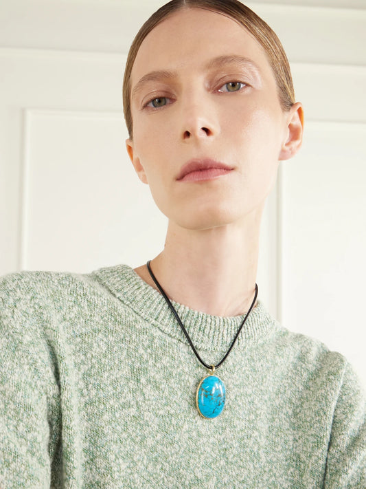 Image of Necklaces. Product name - Jumbo Hidden Gem 18-karat Gold, Turquoise And Leather Necklace in Multi colour by brand - Octavia Elizabeth