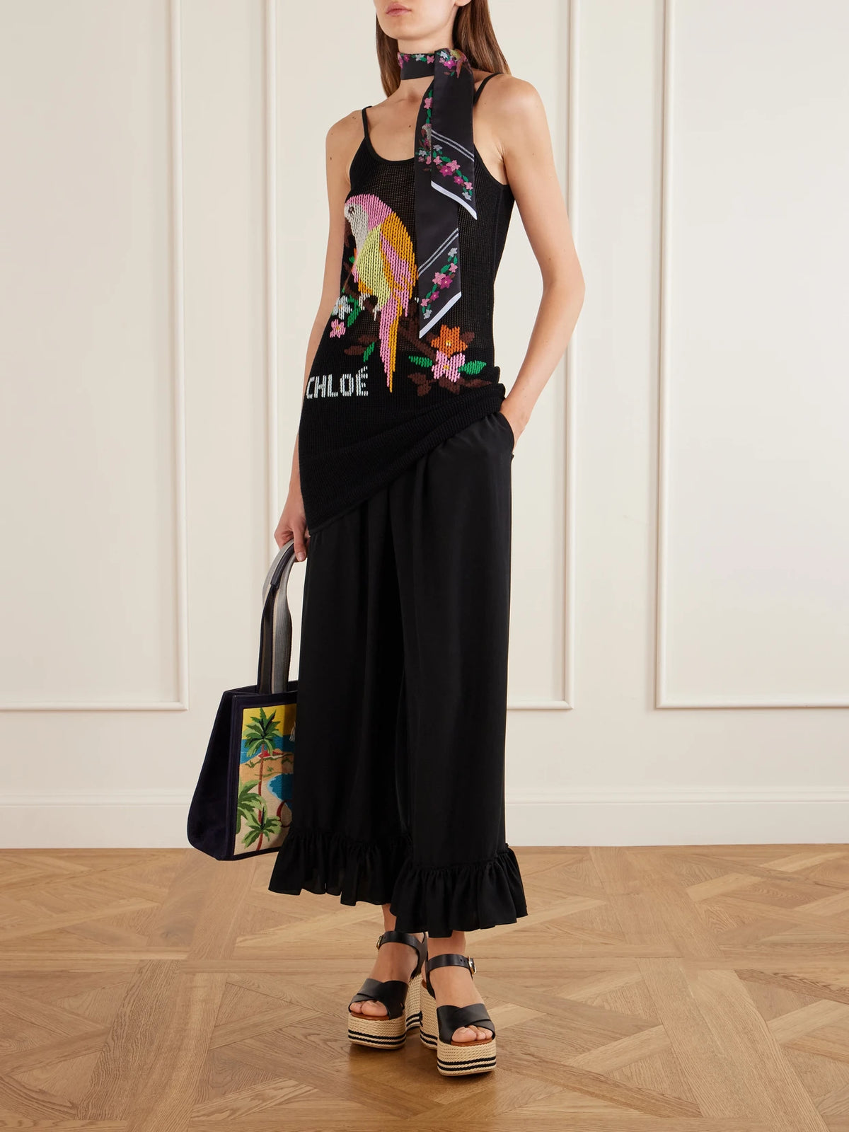 Printed Leather-trimmed Canvas Shoulder Bag