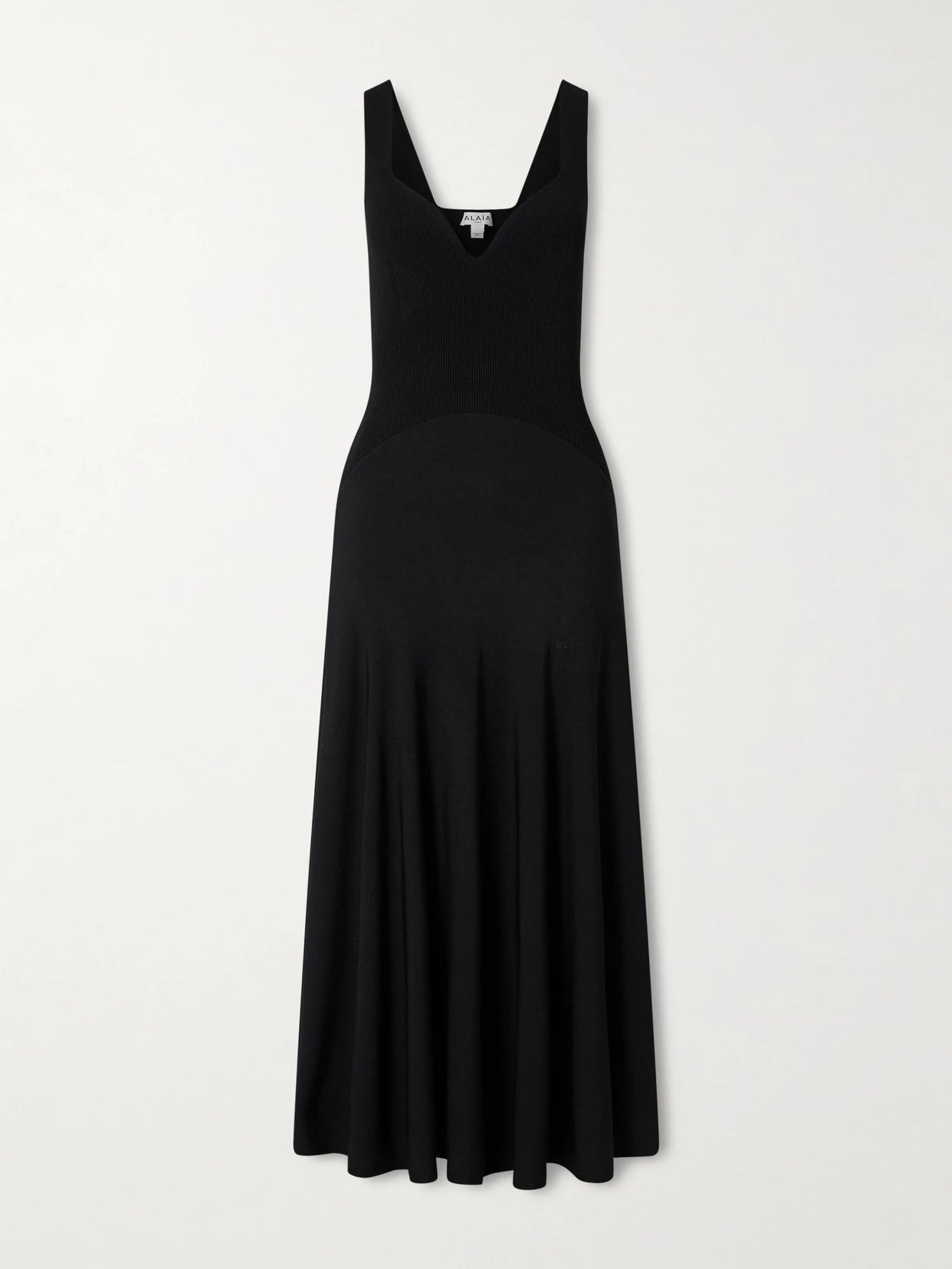 Image of Dresses. Product name - Ribbed-knit And Jersey Pleated Midi Dress in Black colour by brand - Alaïa
