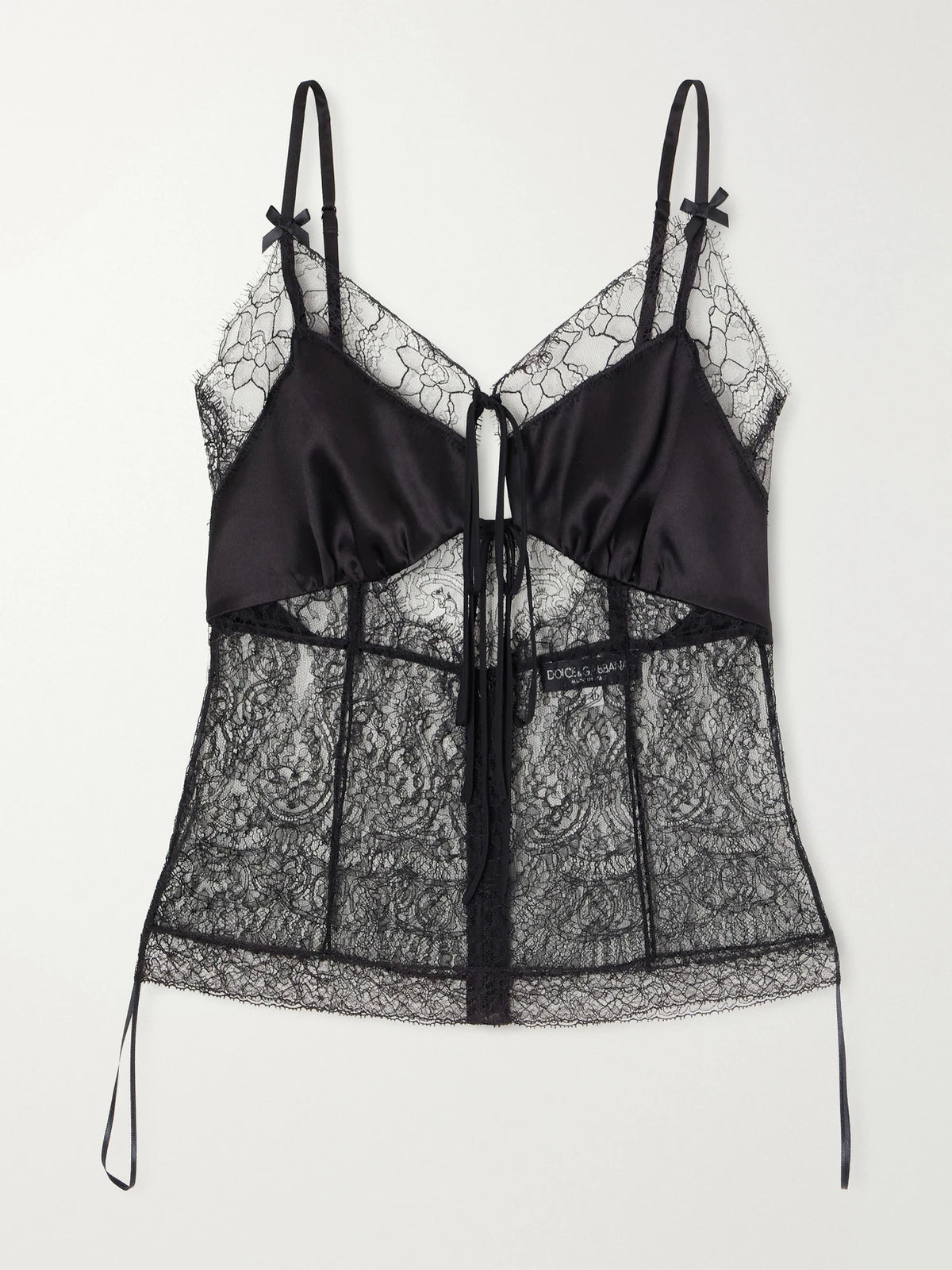Dolce & Gabbana Bow-detailed Satin-trimmed Lace Cami