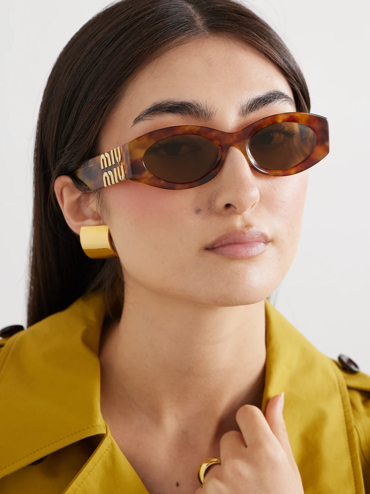 Image of Sunglasses. Product name - Glimpse Oval-frame Tortoiseshell Acetate Sunglasses in Multi colour by brand - Miu Miu Eyewear