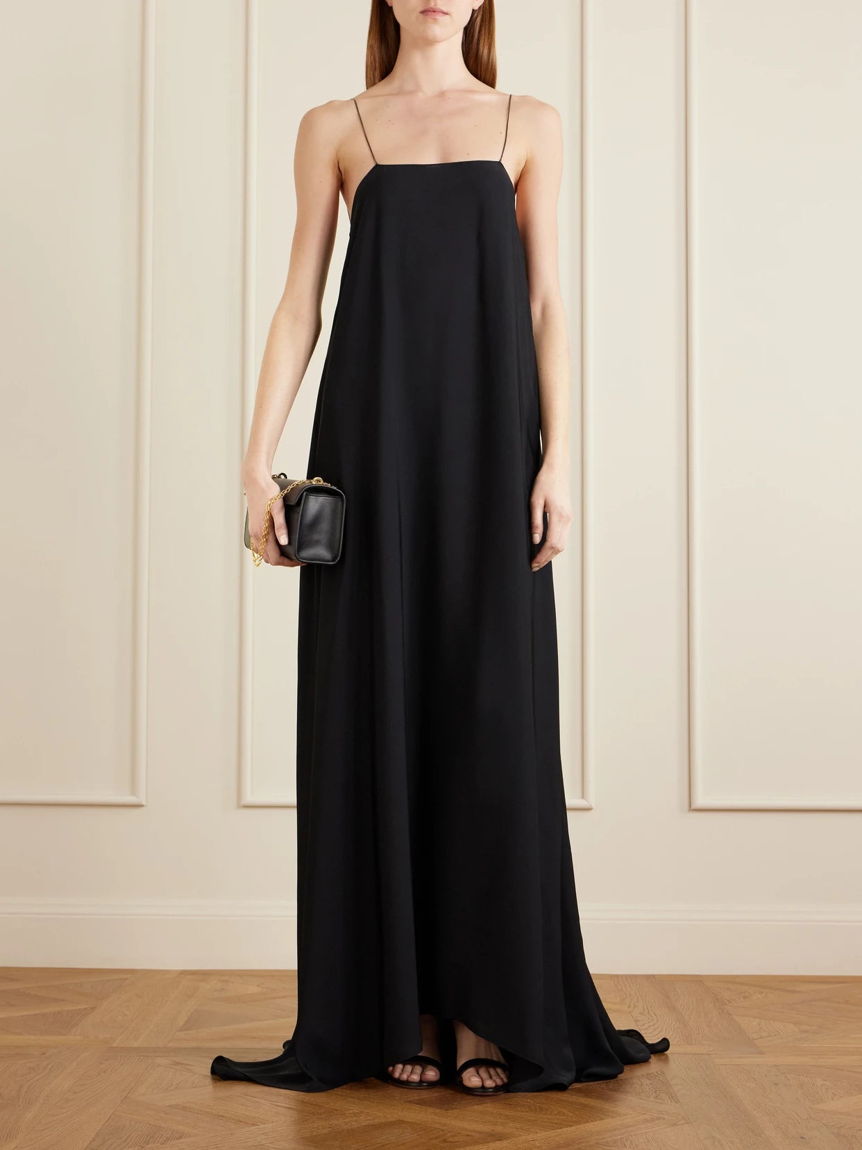 Image of Dresses. Product name - Erickson Satin Maxi Dress in Black colour by brand - Ralph Lauren Collection