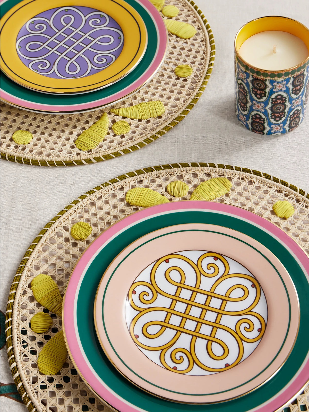Image of Tableware. Product name - Set Of Four Printed Porcelain Dessert Plates in Gold colour by brand - La DoubleJ