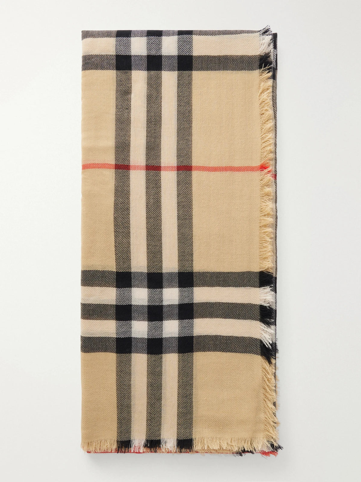 Burberry Frayed Checked Wool Scarf