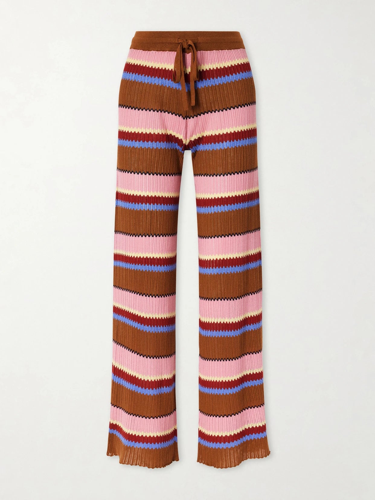 Palazzo Striped Ribbed Silk And Linen-blend Wide-leg Pants