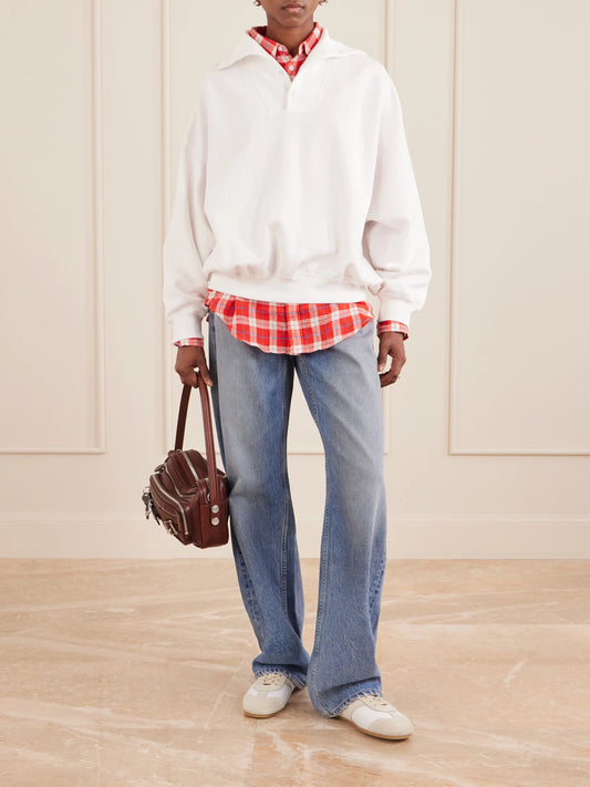 Image of Sleepwear & Loungewear. Product name - + Wimbledon Logo-embroidered Cotton-blend Sweatshirt in White colour by brand - Polo Ralph Lauren