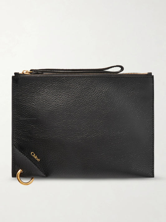Embellished Textured-leather Pouch