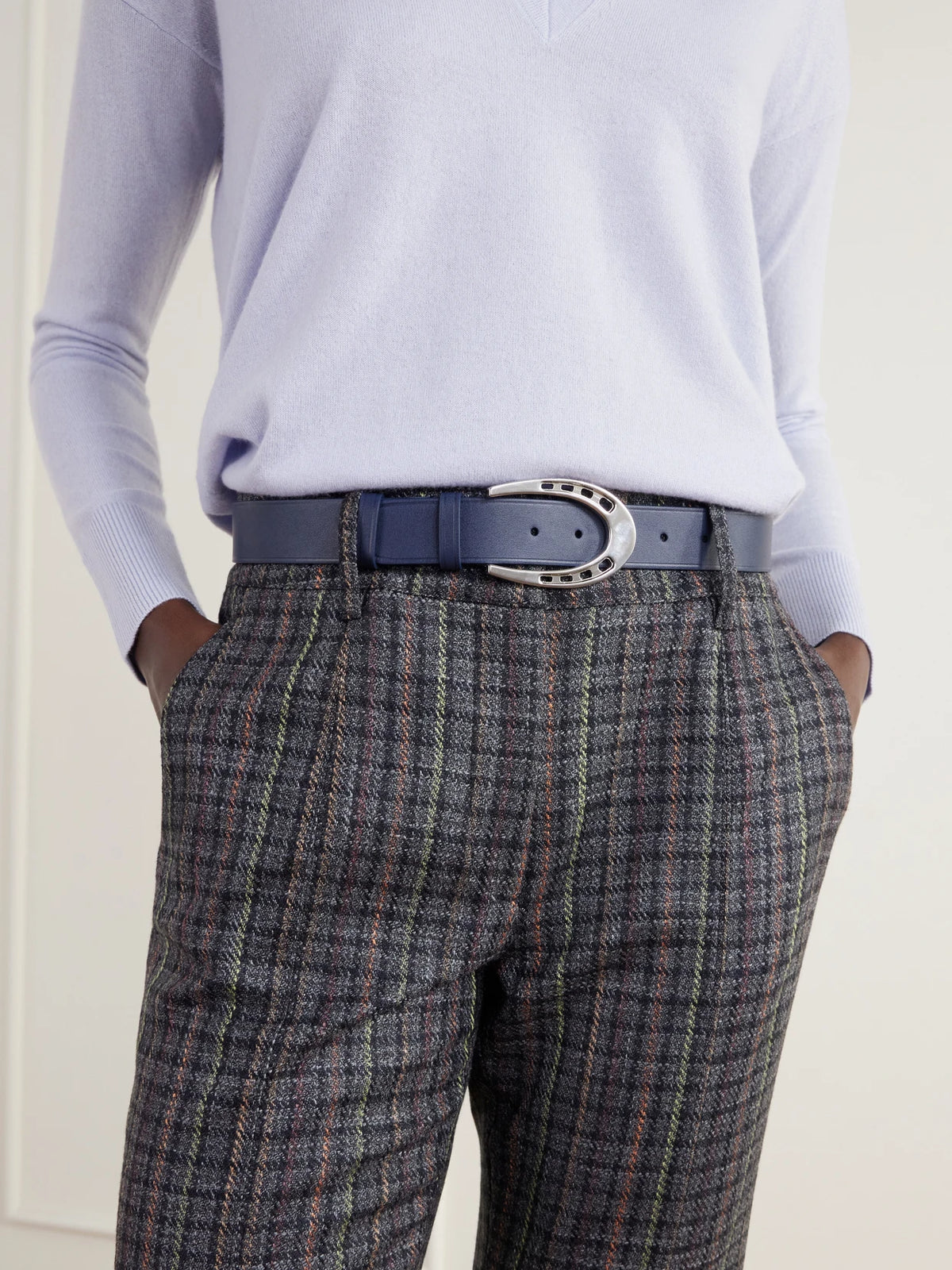 Image of Belts. Product name - Horseshoe Leather Belt in Navy, Black colour by brand - Gabriela Hearst