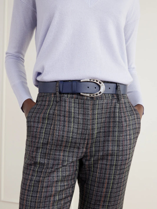 Image of Belts. Product name - Horseshoe Leather Belt in Navy, Black colour by brand - Gabriela Hearst