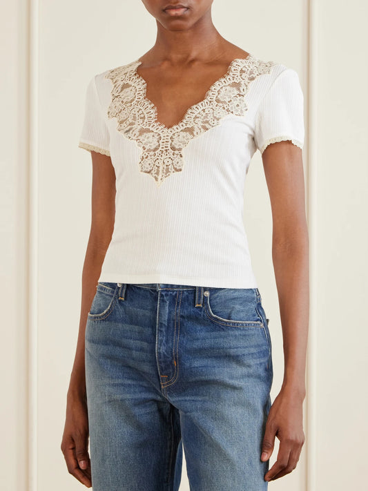 DÔEN Nalia Lace-trimmed Organic Cotton T-shirt