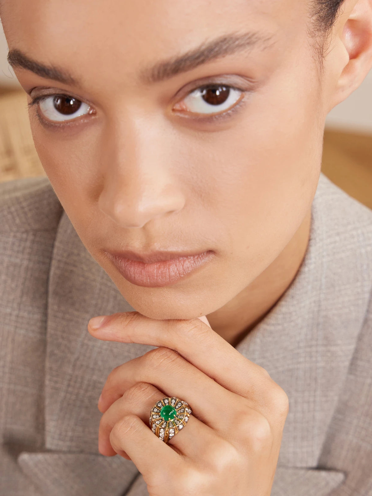 Image of Rings. Product name - Aurora 14-karat Recycled Gold, Diamond And Emerald Ring in Green colour by brand - By Pariah