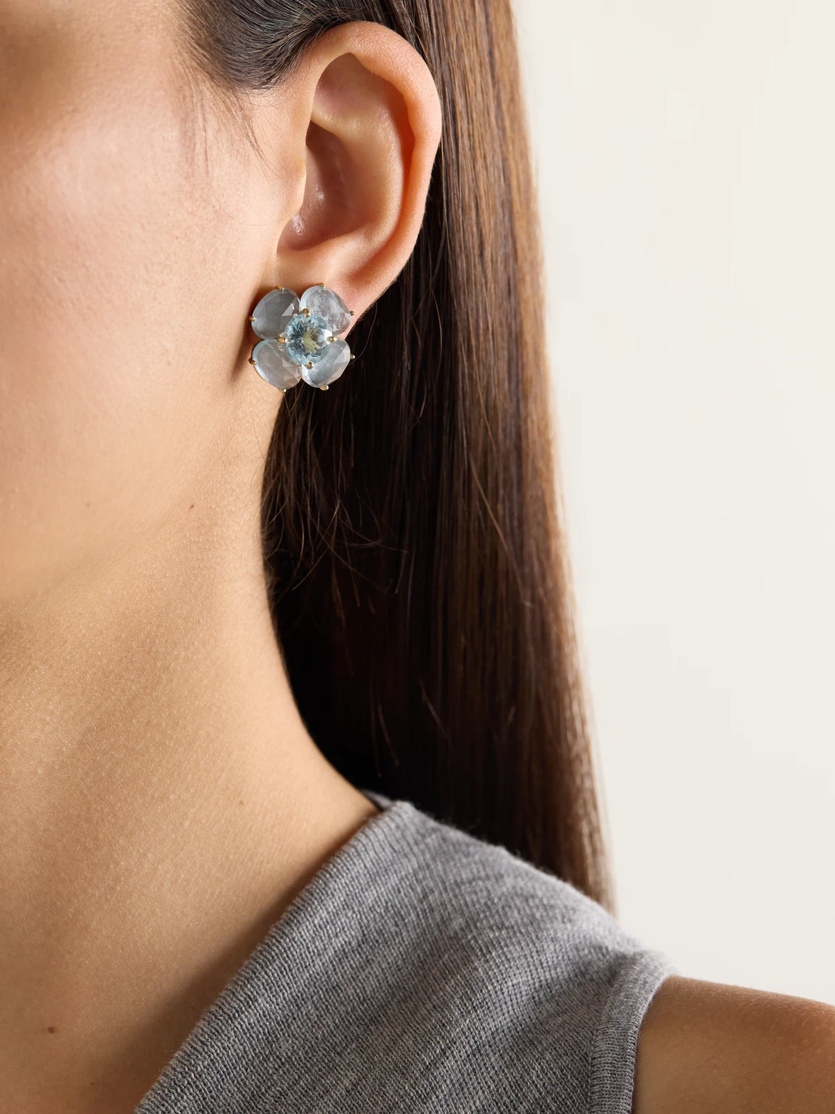 Image of Earrings. Product name - Classic 18-karat Gold Aquamarine Earrings in Multi colour by brand - Irene Neuwirth