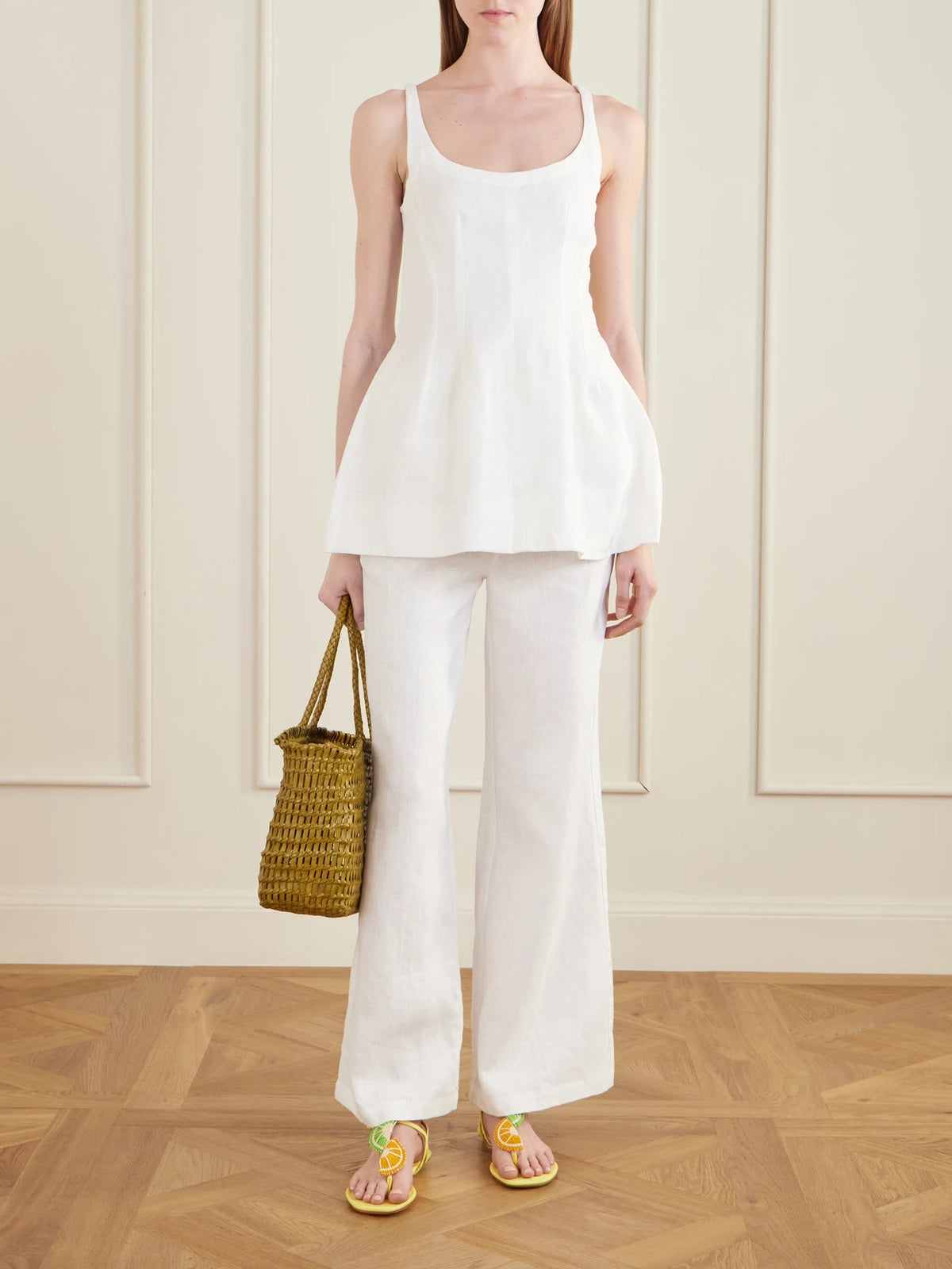 Image of Sandals. Product name - Embellished Raffia-effect Thong Sandals in Yellow colour by brand - Aquazzura